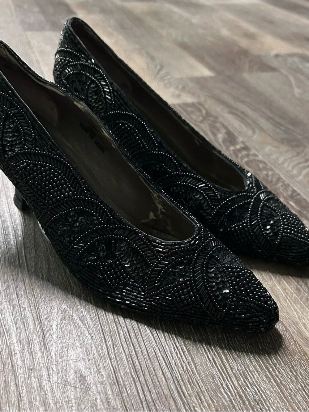 Vintage Women’s Lord & Taylor Black Beaded High Heels Size 7.5